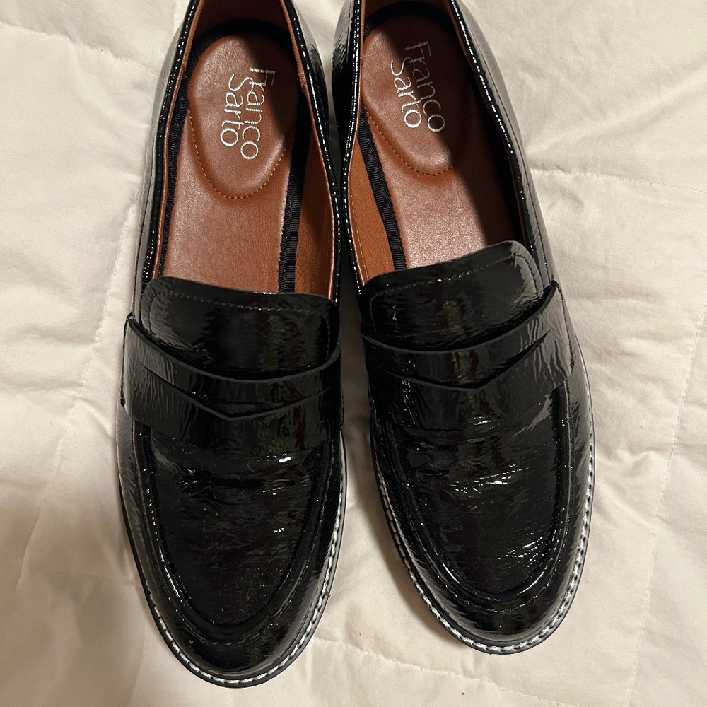 Franco Sarto Womens Balin Lug Sole Penny Loafer Black 10 wide